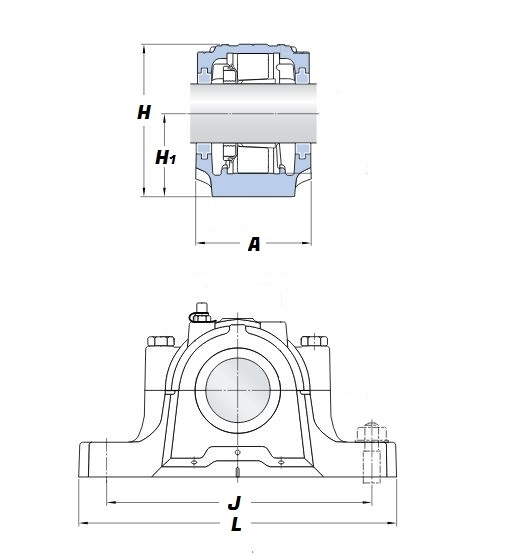 SNH 517, Split Pillow Block Housing for Adaptor Sleeve Mounting - Select Range Schematic