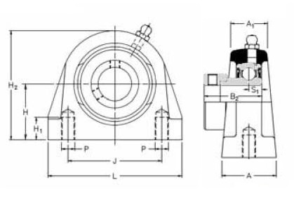 SNP 1 EC, 'Premium' Tapped Base Pillow Block with a 1 inch bore. Schematic