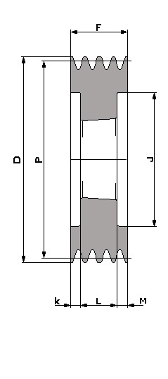 SPA 180 - 6 T/L, Taperlock V-Belt Pulley Schematic