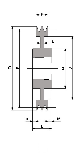 SPA 212 - 2 T/L, Taperlock V-Belt Pulley Schematic