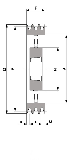 SPA 355 - 4 T/L, Taperlock V-Belt Pulley Schematic