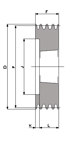 SPA 71 - 2 T/L, Taperlock V-Belt Pulley Schematic