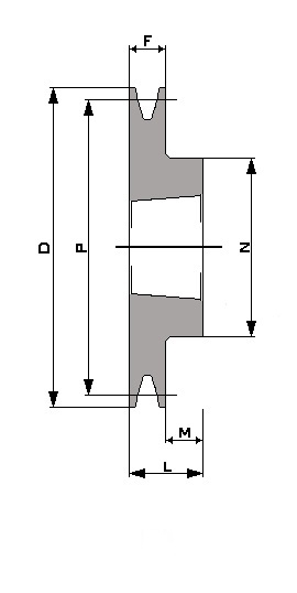 SPB 190 - 2 T/L, Taperlock V-Belt Pulley Schematic