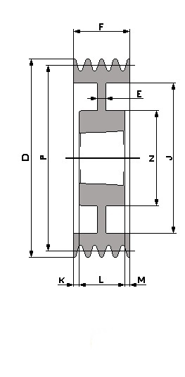 SPZ 280 - 5 T/L, Taperlock V-Belt Pulley Schematic