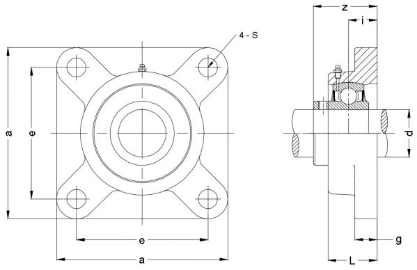 SSUCF 210 SB - Stainless Steel Square Flanged Unit with a 50mm bore - Select Range Schematic