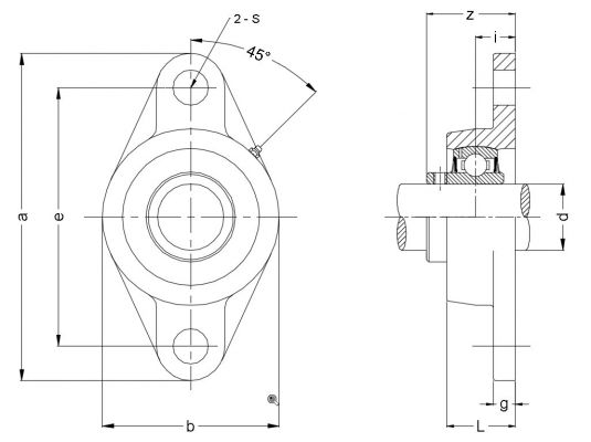 SSUCFL 208 SB - Stainless Steel Oval Flanged Unit with a 40mm bore - Select Range Schematic