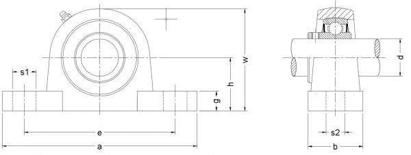 SSUCP 209 SB - Stainless Steel Pillow Block Housing with a 45mm bore - Select Range Schematic