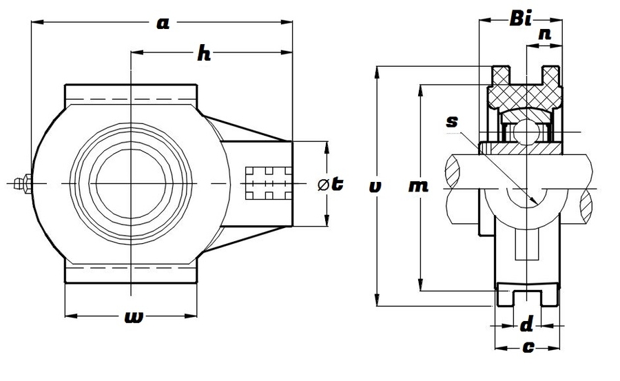 TPL 207 20 S/S N6 GRN, Green Thermoplastic Take Up Housing Unit with a 1.1/4 inch bore - Select Range Schematic