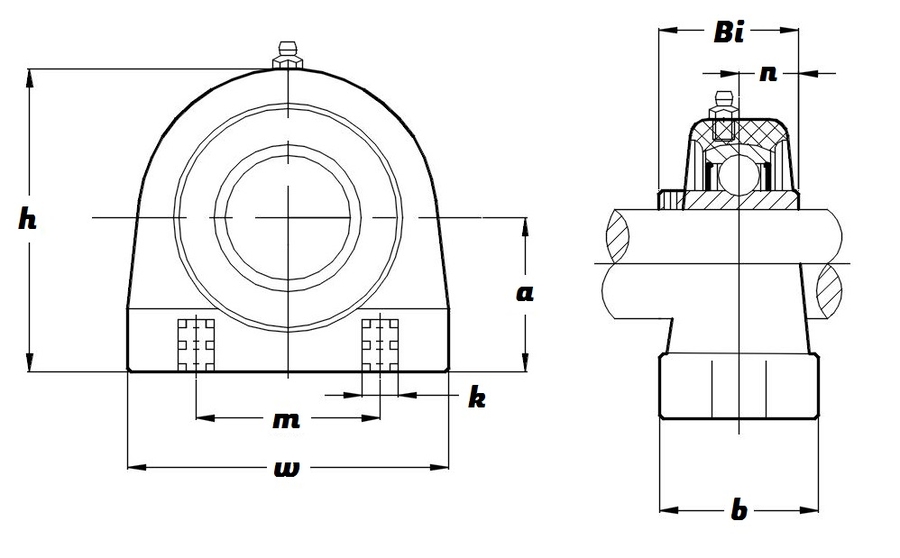 UCPL 201 S/S N 6 GRN, Green Thermoplastic Tapped Base Pillow Block Housing Unit with a 12 bore - Select Range Schematic
